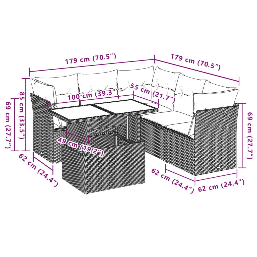 Set Divano da Giardino 6 pz con Cuscini Nero in Polyrattan