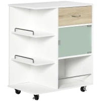 Carrello da Cucina con Ruote Girevoli a 360°, Scaffali con Barriere, 65 x 39 x 80 cm, Bianco