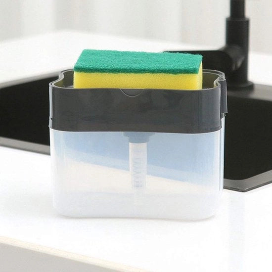 Dispensatore di sapone per stoviglie 2 in 1 - Dispensatore di sapone per stoviglie - Supporto per spugna - Pistola a mano - Materiale PVC duraturo - Progettazione spaziale - Dispensatore di sapone per stoviglie compatta