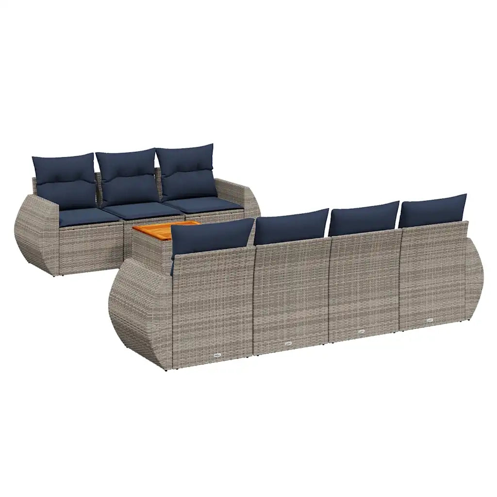 Set Divani da Giardino 8 pz con Cuscini Grigio in Polyrattan 3224913
