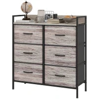 Cassettiera con 6 Cassetti Pieghevoli di Tessuto con Struttura in Acciaio Stile Industriale 79x29x85 cm Grigio