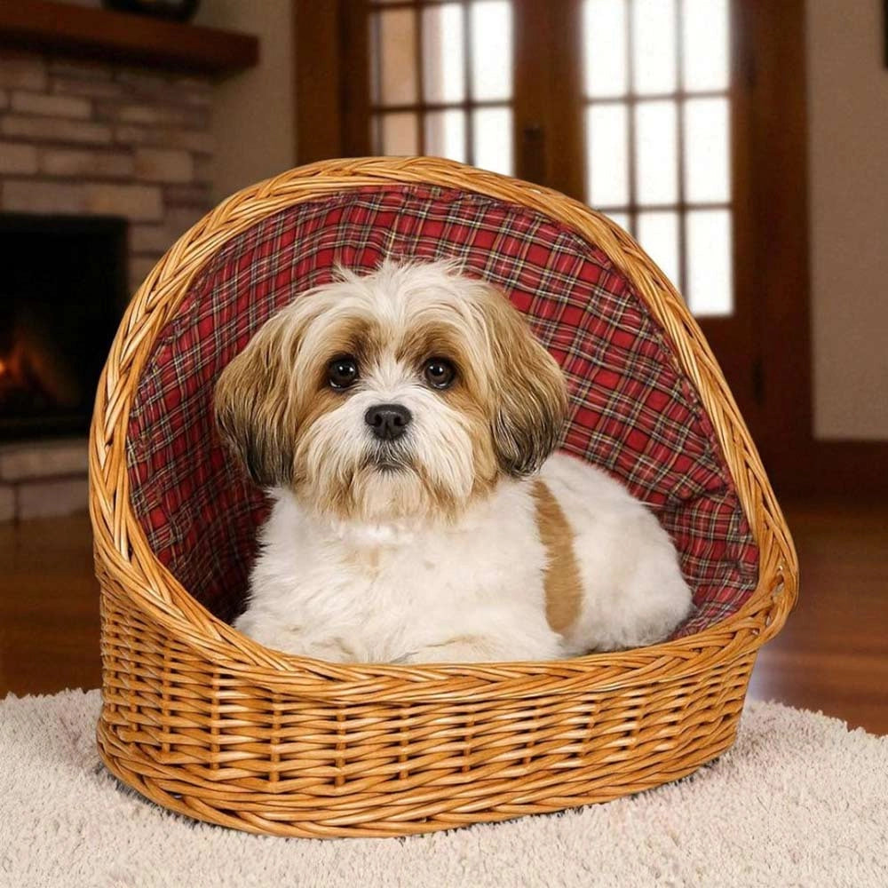 Cuccia lettiera in vimini con cuscino cesta lettino per animali 63x43x52 large