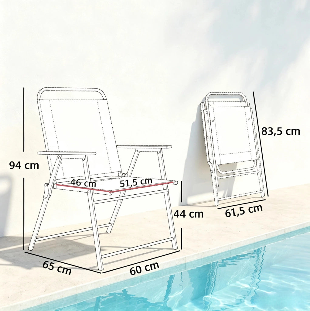 Set 4 sedie da giardino pieghevoli con braccioli; 65 x 60 x 94 cm; nero; in acciaio e Textilene