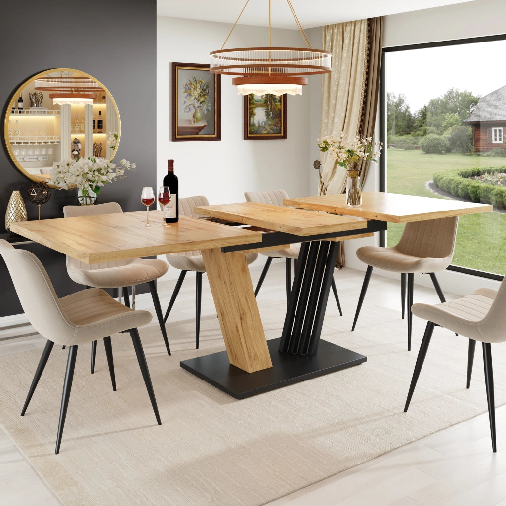 TAVOLO allungabile 120/160x80x76 cm effetto legno MDF e metallo