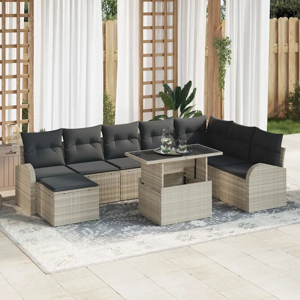 Set Divano da Giardino 9 pcs Grigio chiaro Poly Rattan 3357435