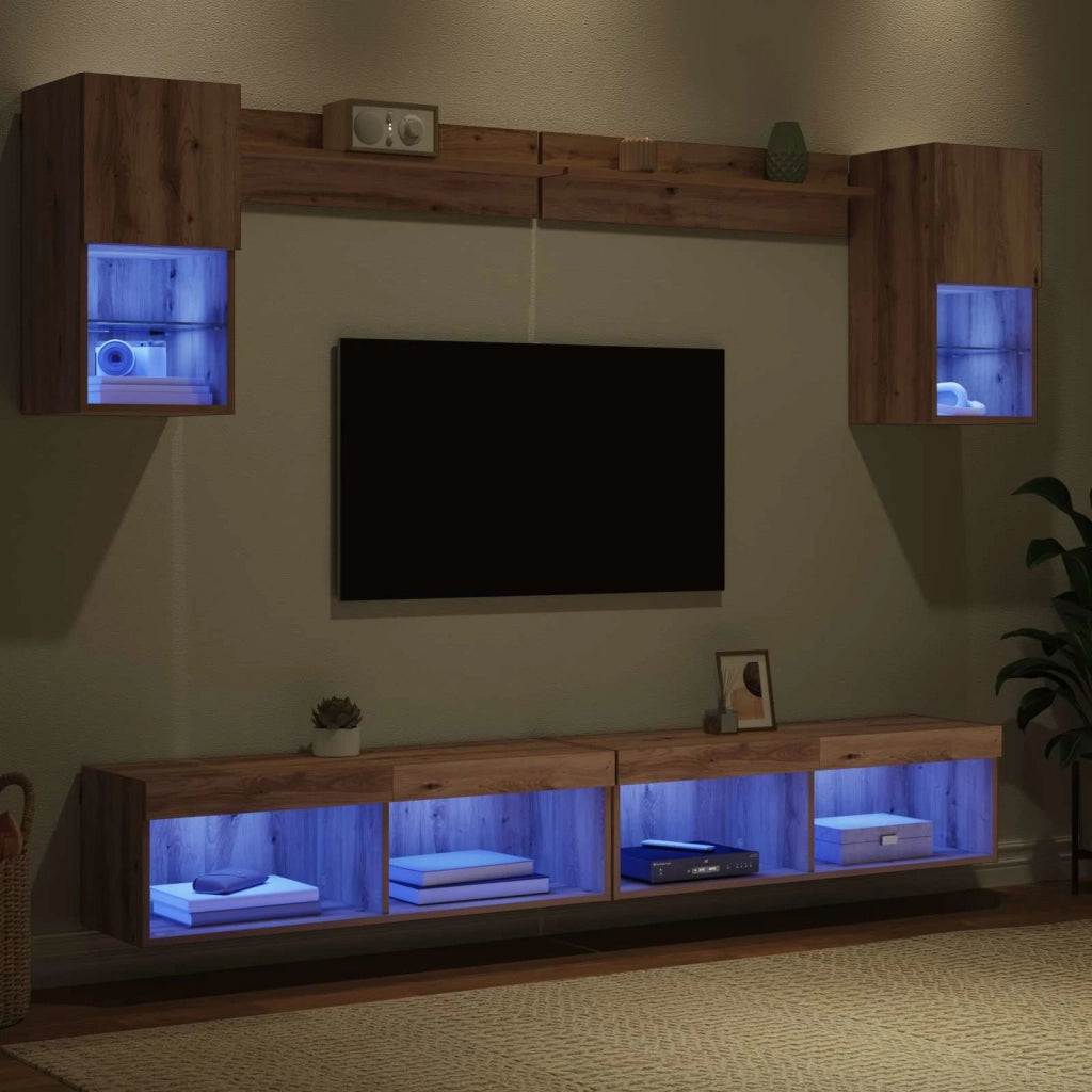 Mobile Porta TV con LED 6 pz-Credenza per TV Rovere artigianale 545943