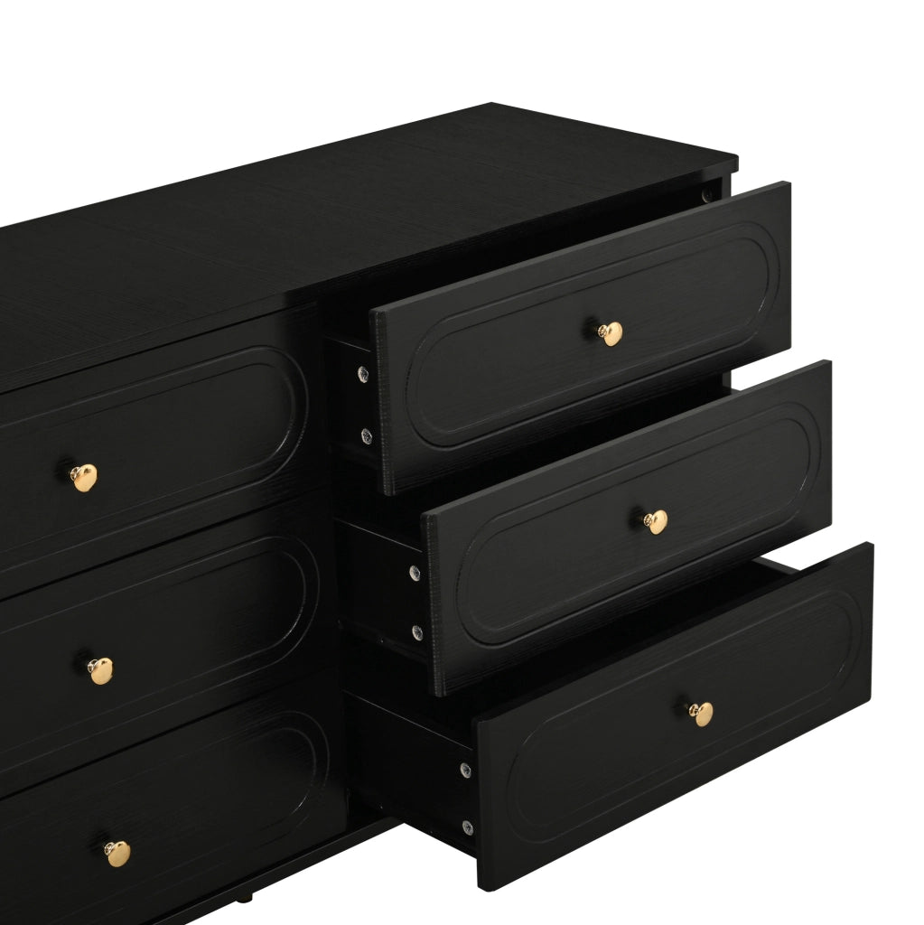 Credenza ULEVR 120x40x75 cm con 6 cassetti e gambe in metallo, nera