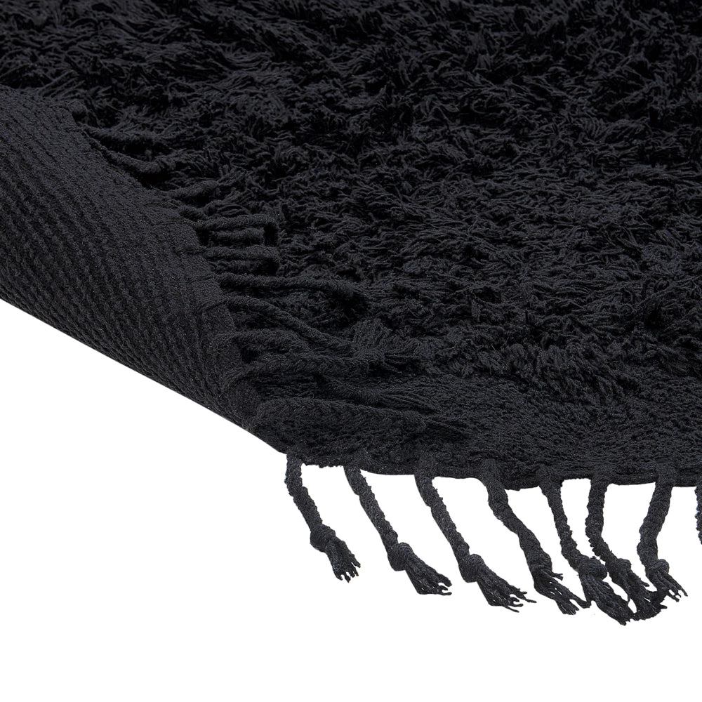 Tappeto rotondo in cotone nero ⌀ 140 cm con frange boho soggiorno camera da letto