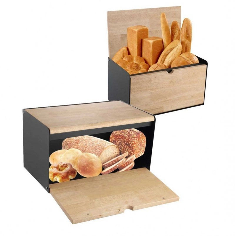 Klausberg KB-7386 Portapane in acciaio e legno con doppio coperchio