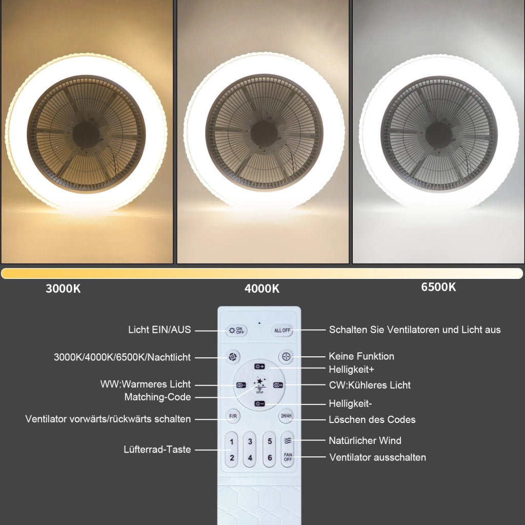ZMH Ventilatore da soffitto con luce e telecomando ventilatore a tempo Crystal Bedroom