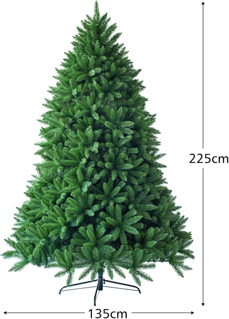 Albero di Natale Artificiale 150/180/225 cm, Albero di Natale con 600/1250/1968 Rami e Supporto in Metallo, Albero di Natale Realistico per Casa, Ufficio e Negozio (225 CM)