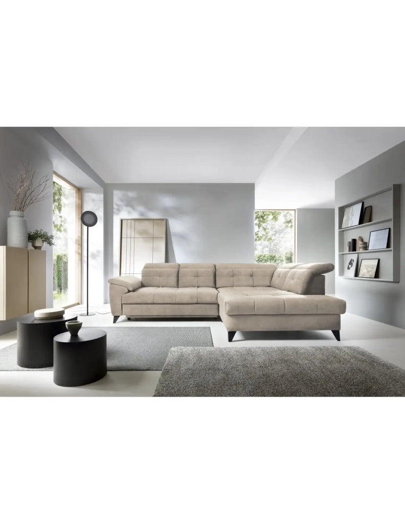 Divano ad angolo Beige 5 posti angolo destro letto supplementare INFERNO