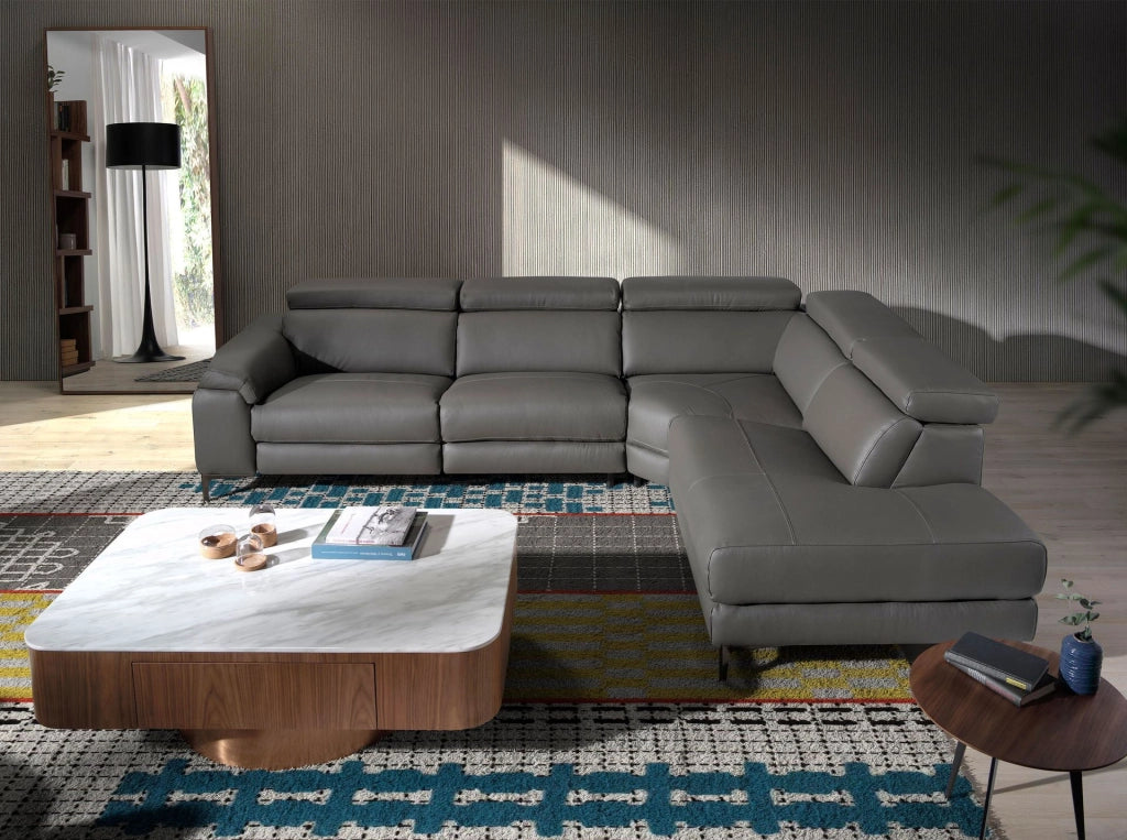 Divano relax con chaise longue destra in pelle grigio scuro