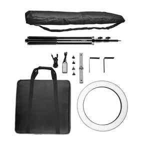 Ring light a LED 500 Bi-Color dimmerabile con treppiedi fotografico, Luce ad anello da 32W per foto e video con settori commutabili e accessori