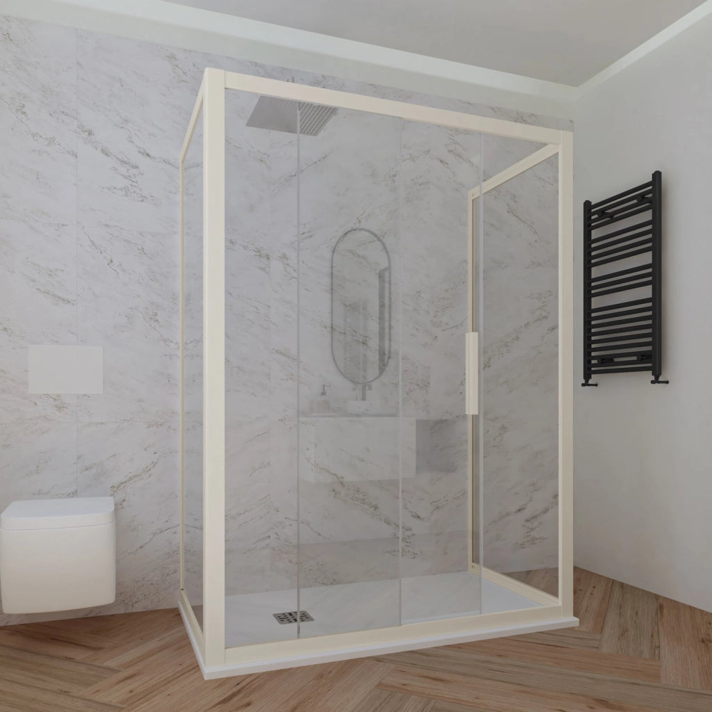 Box doccia 3 lati 80x120x80 CM H 200 Vetro Trasparente Profilo Champagne mod. Deco Trio