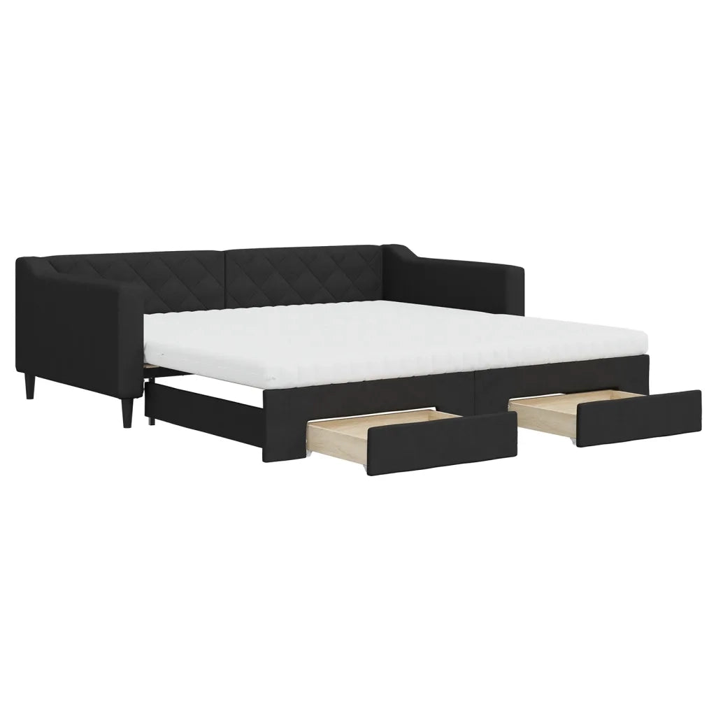 Divano Letto Estraibile con Cassetti Nero 100x200 cm in Tessuto