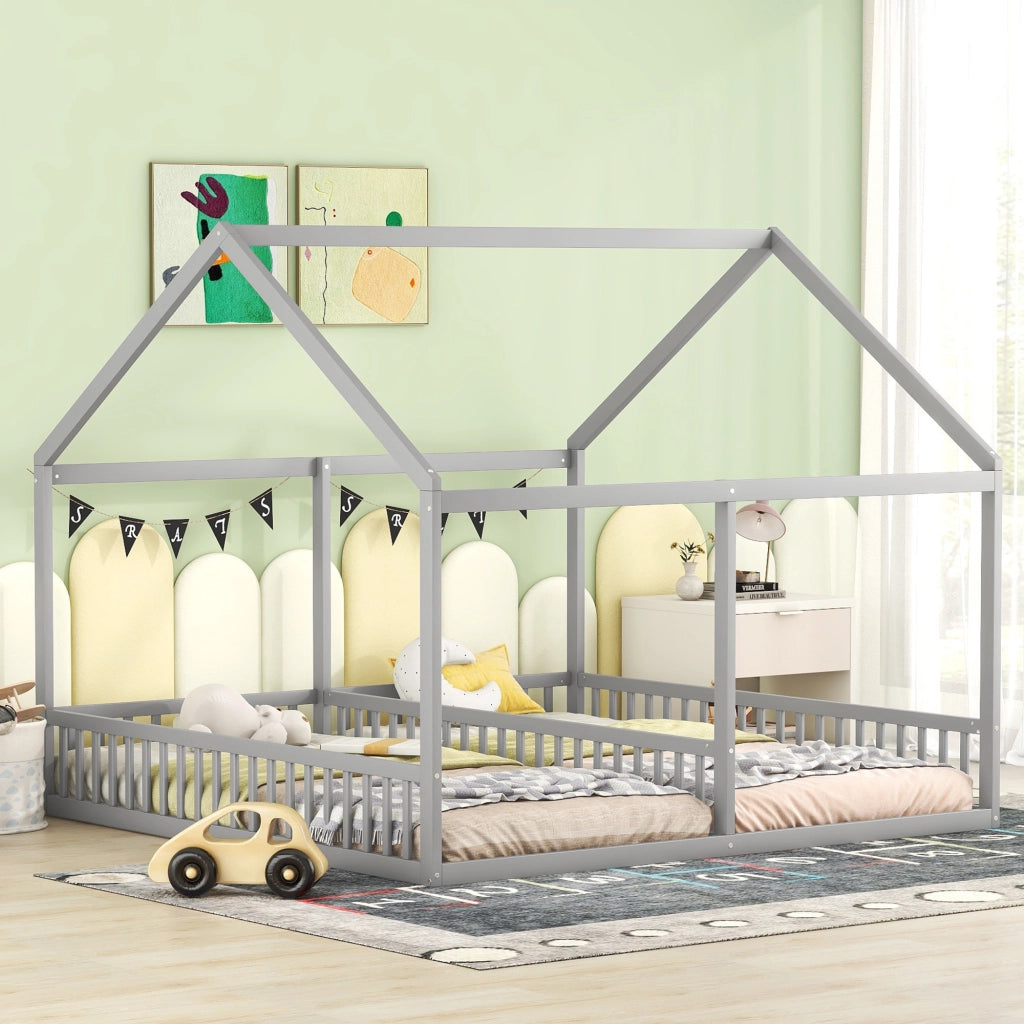 Letto a castello grigio in pino con funzione 2 in 1 90x200 cm