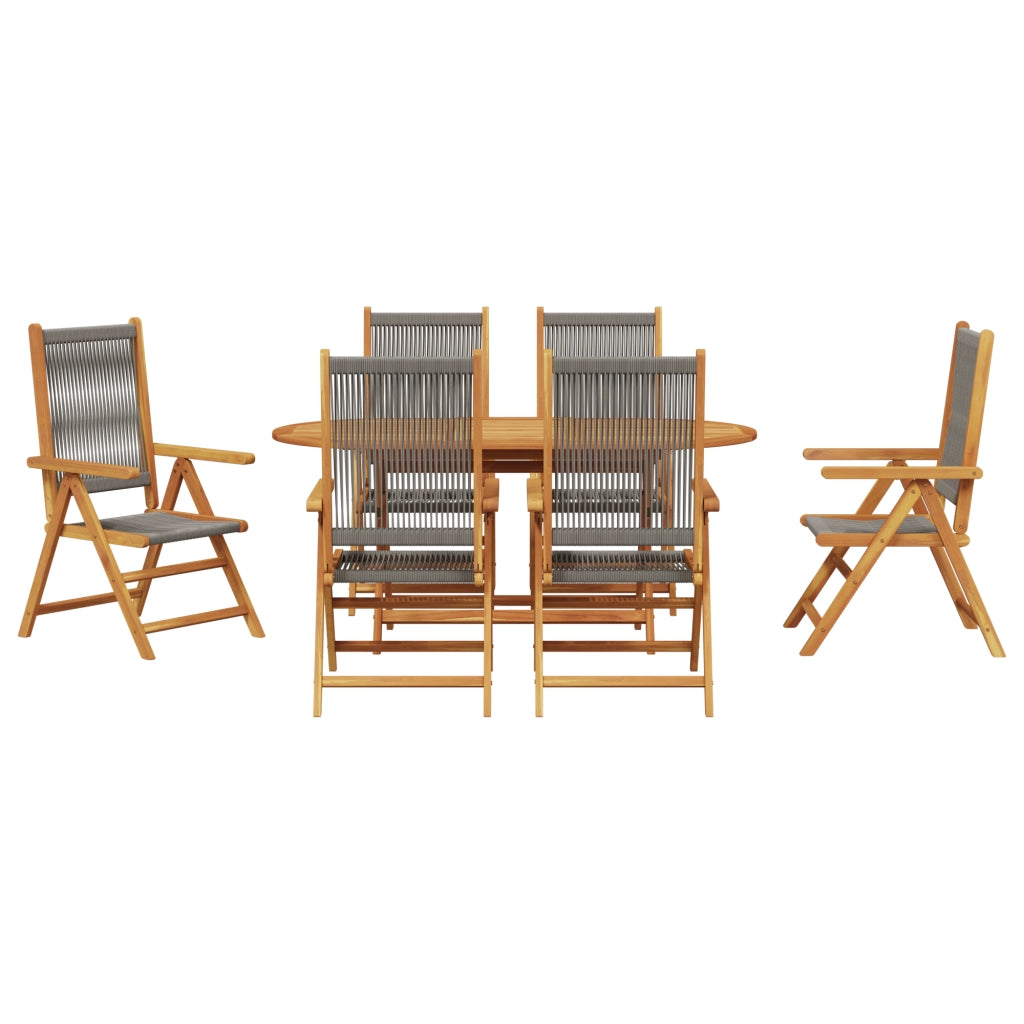 Set da Pranzo Giardino 7 Pezzi Grigio in Legno Massello d'Acacia e Rattan Sintetico