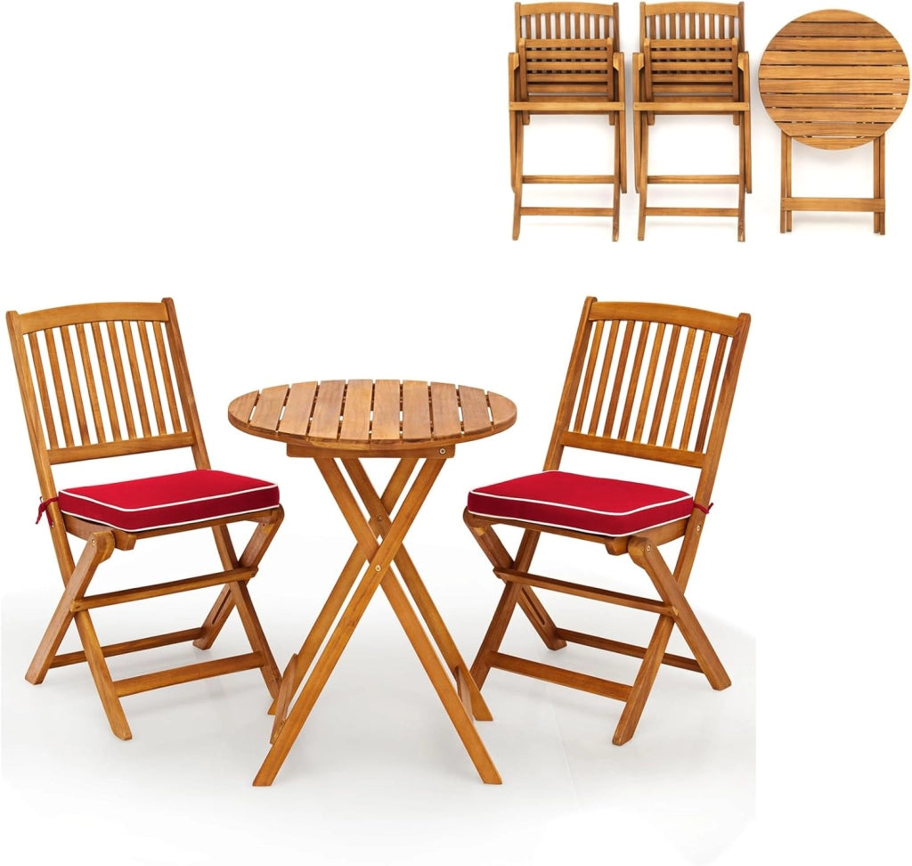 Set da Bistrò Pieghevole, Tavolo Portato 40 kg, Sedie con Cuscini Portato 160 kg, Set Giardino, Set Tavolo e Sedie da Giardino, Set da Esterno per Balcone (Cuscini Grigio)