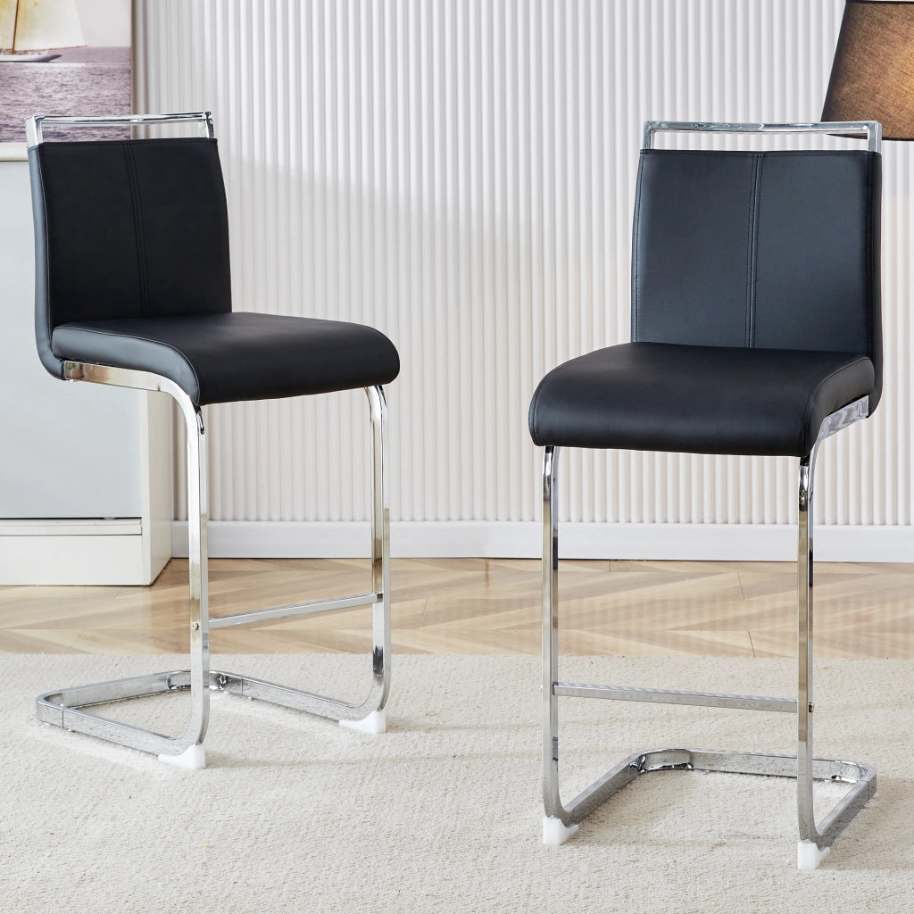Sgabello da bar set di 2 con struttura stabile e poggiapiedi in PU e metallo nero e argento 61,5 × 32,0 × 43,0 cm