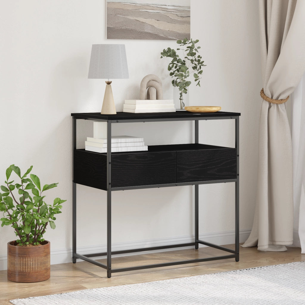 Tavolino  Nero Rovere 75x40x75 cm in Legno Ingegnerizzato e Acciaio