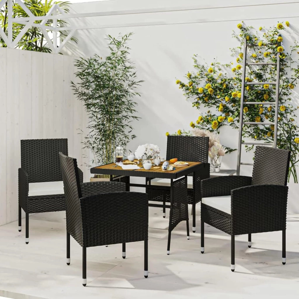 Set da pranzo da giardino 5 pezzi, tavolo e sedie terrazza, set tavolo e sedie da giardino, set di mobili da giardino, set di terrazza, rattan sintetico nero