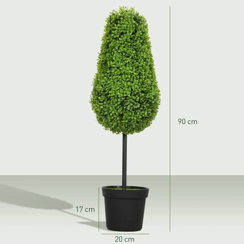 Set di 2 piante artificiali di bosso a forma di goccia, alte 90 cm, in plastica, in vaso, per una decorazione moderna.