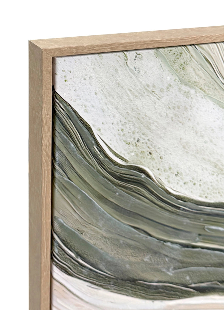 Tela incorniciata dipinta Hispanohogar astratta verde, bianco e beige 90x60