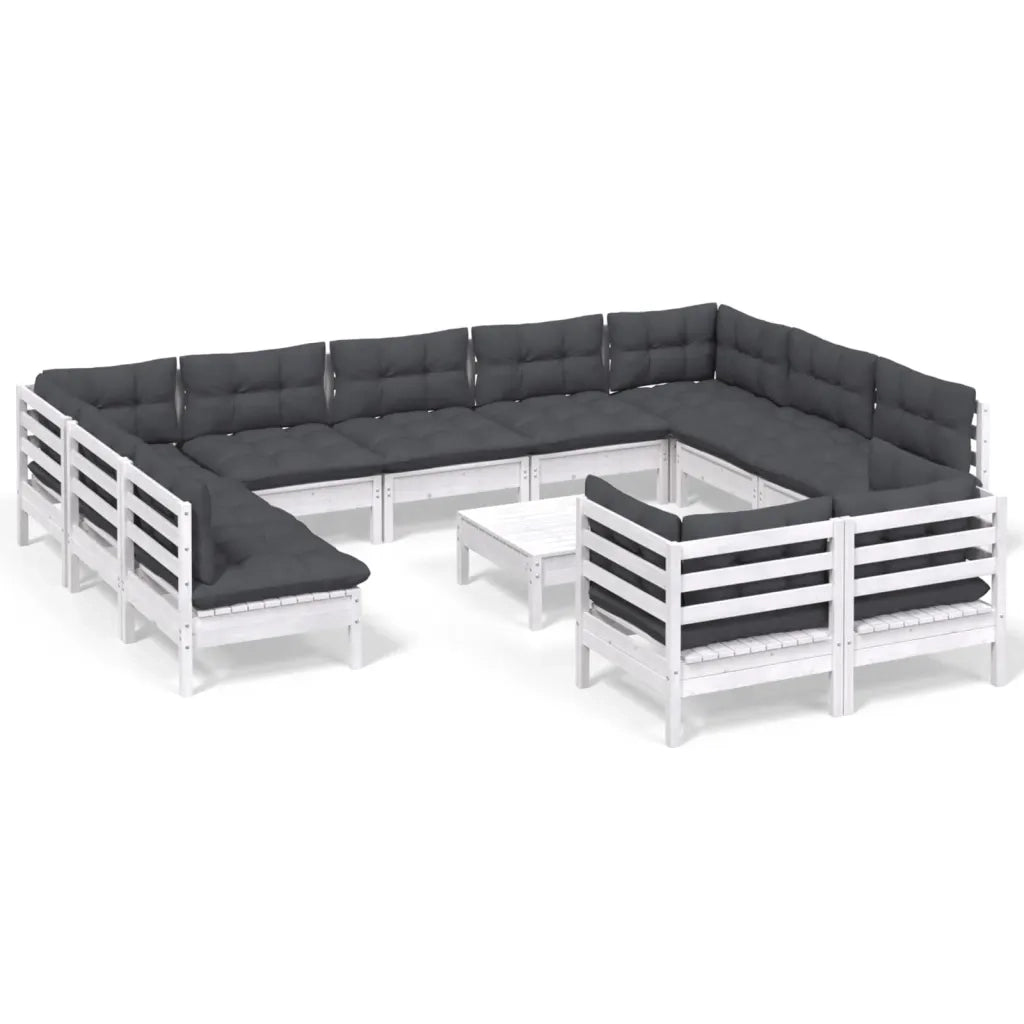 Set Divani da Giardino 12 pz con Cuscini Bianchi Legno di Pinocod mxl 121460