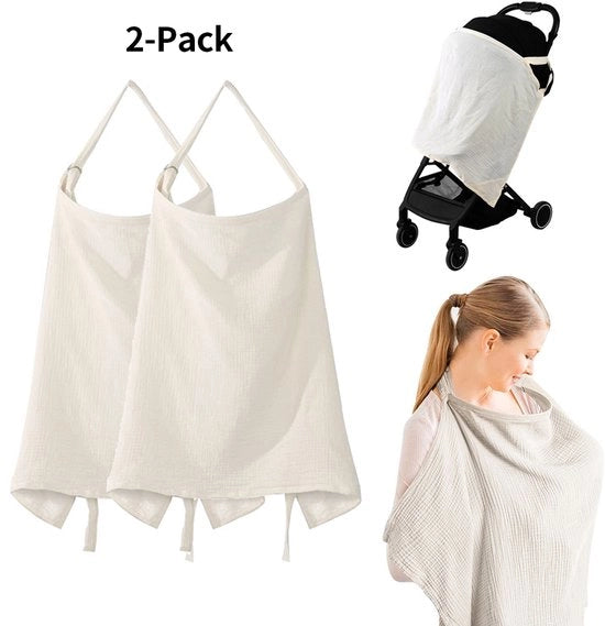 Copertura per Allattamento 2 in 1 Muslin per 2 Donne con Linea di Cappuccio per Allattamento, Apron per Allattamento (Crema)