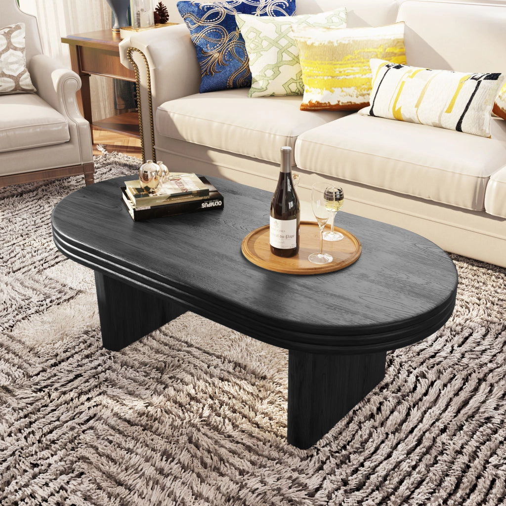 OKWISH Tavolino da Caffè Ovale con Piano Elegante, per Soggiorno o Ufficio, MDF con Impiallacciatura in Legno, Nero, 120 × 60 × 41.5 cm
