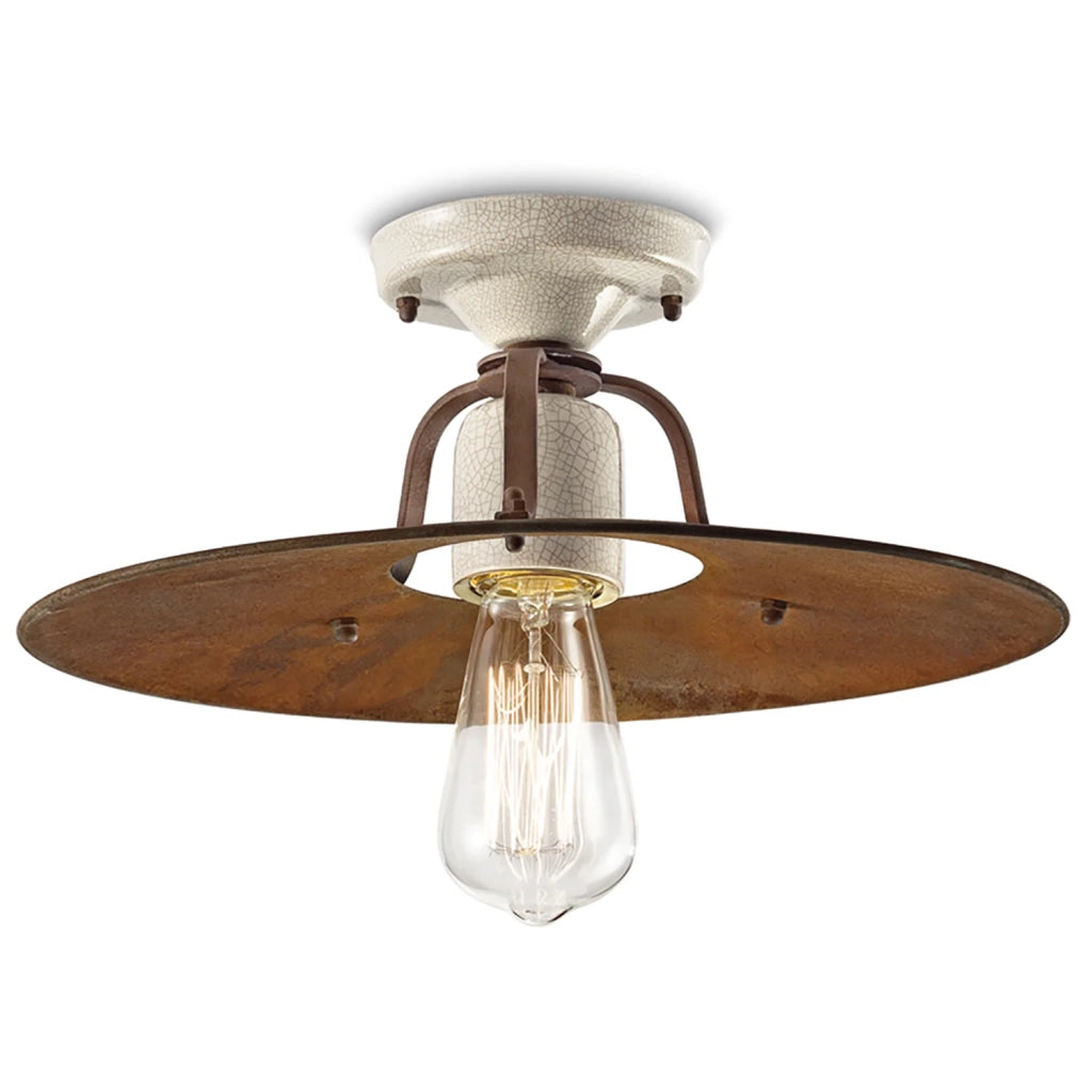 Plafoniera Vintage Grunge Ferro E Ceramica Craquele&apos 1 Luce E27 40Cm