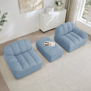 Divano modulare 210x165x79 cm senza struttura con pouf; fleece granulato blu