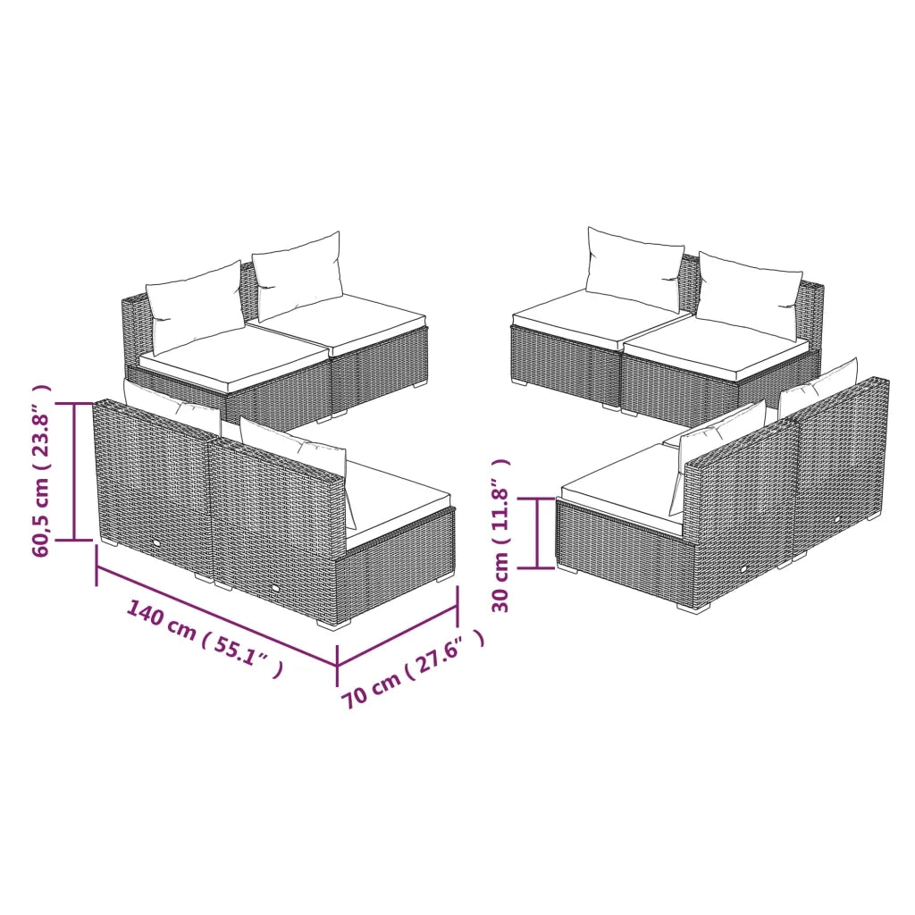 Set Divani da Giardino 8 pz con Cuscini in Polyrattan Marrone 3101539
