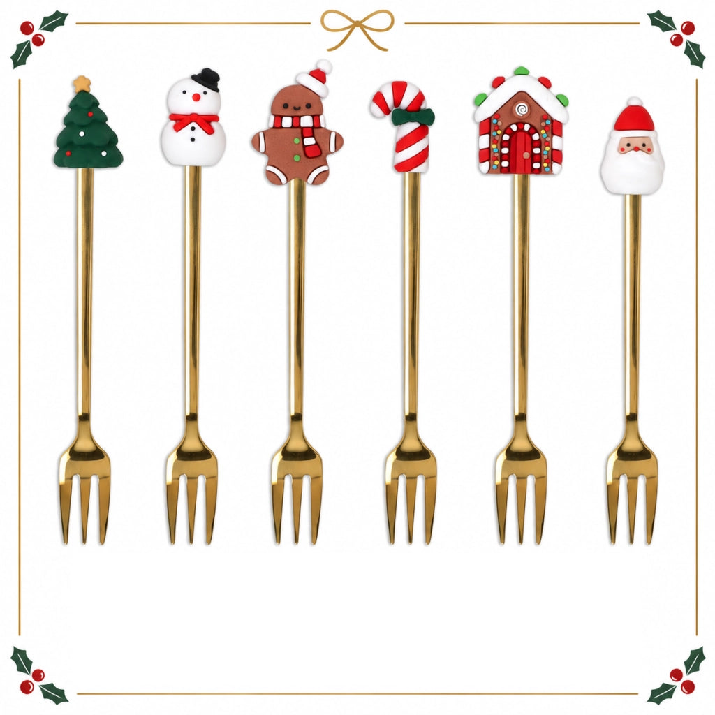 Set 6 Forchettine Dolce Tognana Jingle Bites Gold Natalizie