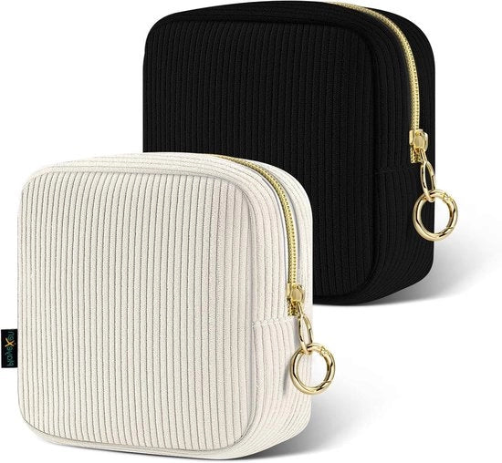 Due tablette portatili igieniche con chiusura a zip per bambine e ragazze - nero e beige - regali per bambine