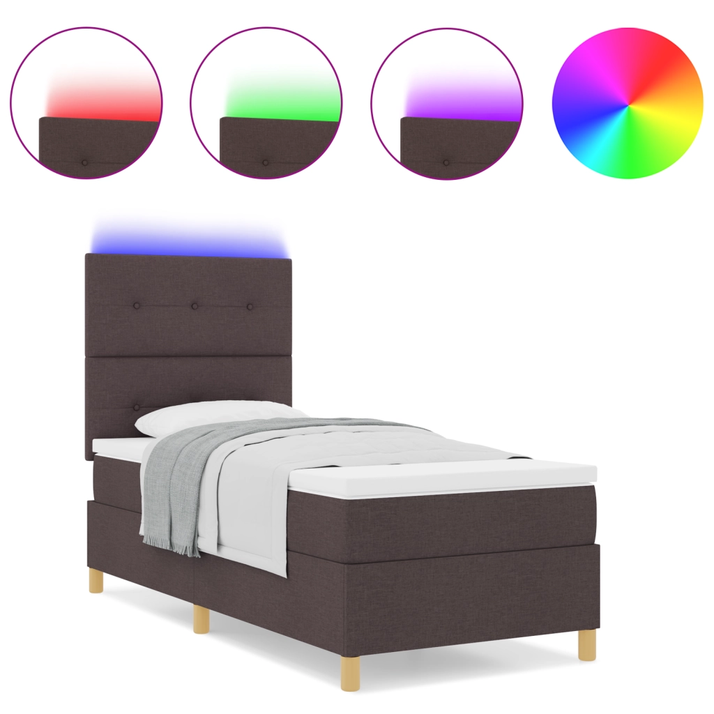 Letto a Molle con Materasso e LED Marrone Scuro 90x200 cm Tessuto