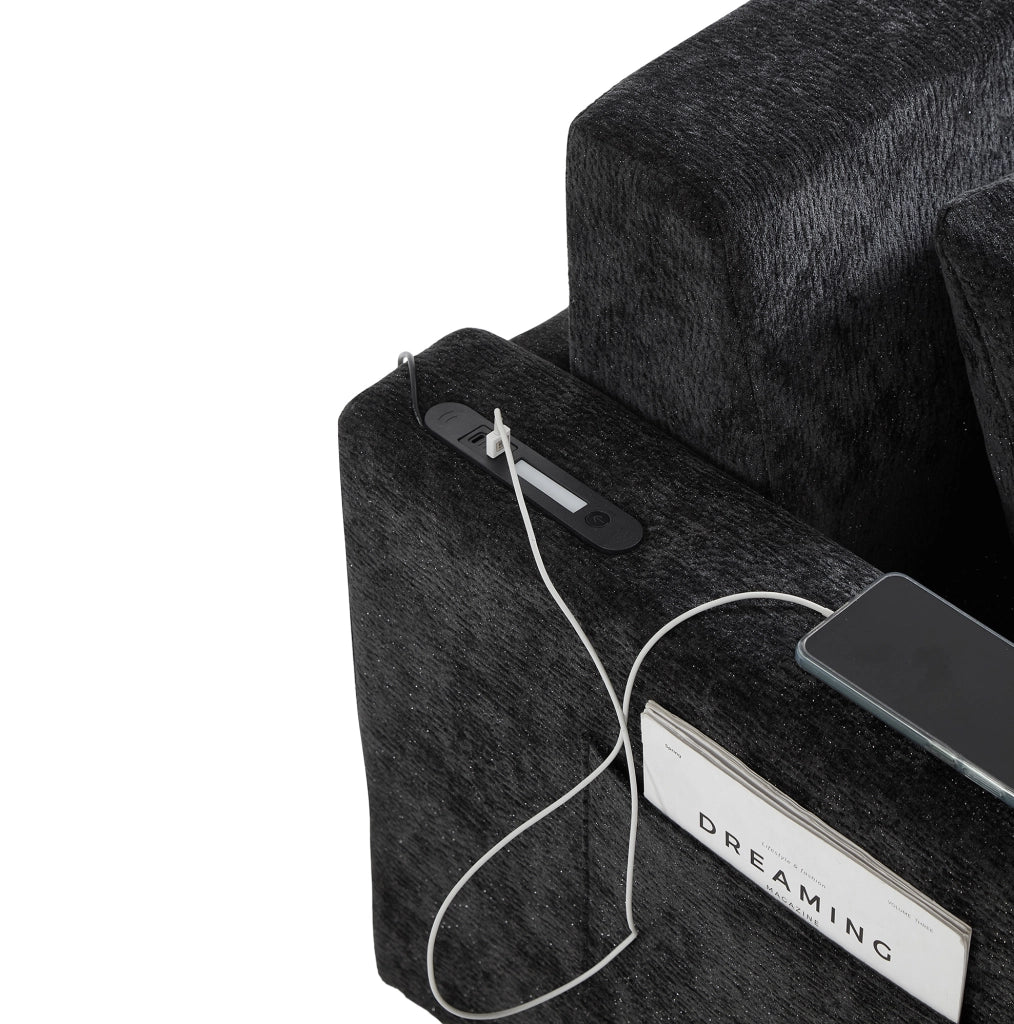 Divano letto 2 in 1 pieghevole con USB; porta bicchieri e tasche laterali; nero e grigio