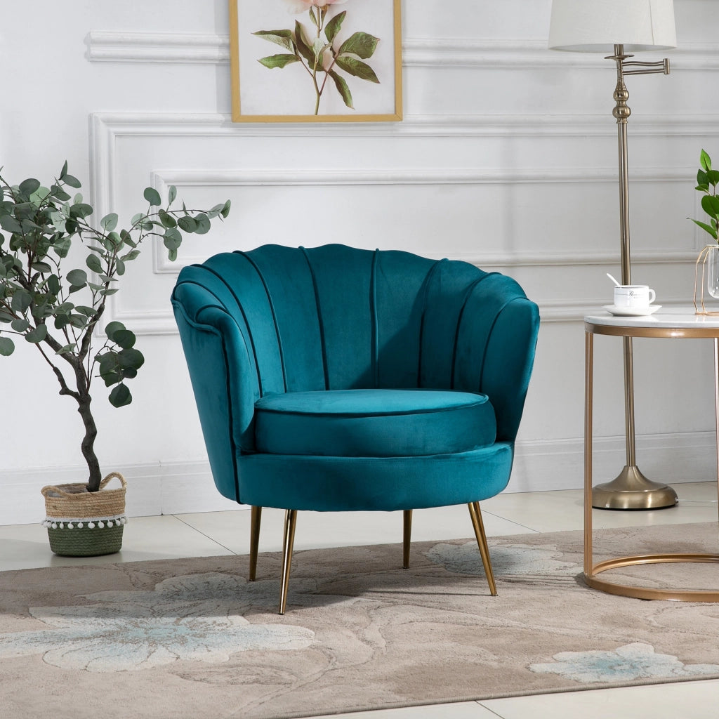 EasyComfort Poltrona di Design Stile Vintage Imbottita in Velluto, 79x77x77cm, Verde Petrolio