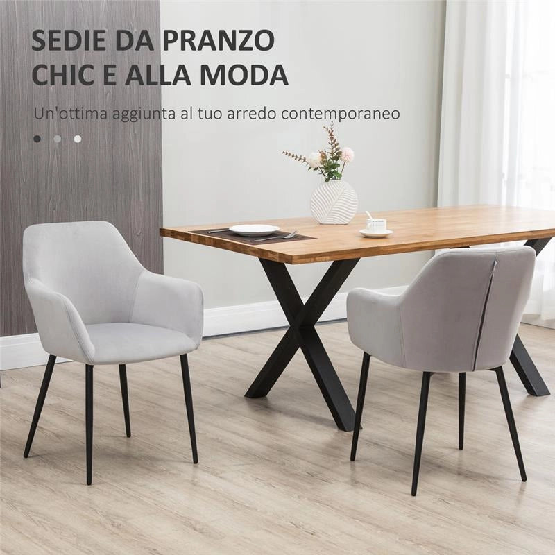 SET 2 SEDIE PER SOGGIORNO NORDICHE CON SCHIENALE E BRACCIOLI RICURVI E SEDUTA IMBOTTITAGRIGIO