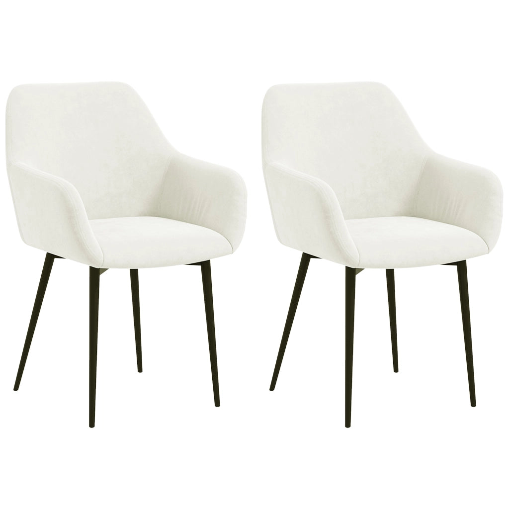 Set Sedie da Pranzo Imbottite con Braccioli ¨C Zephmum ¨C Tessuto Effetto Velluto Crema 54x57x80 cm