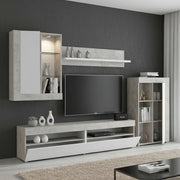 Parete attrezzata Aleu, Set da soggiorno componibile, Mobile salotto multiposizione, 265x42h180 cm, Bianco e Cemento