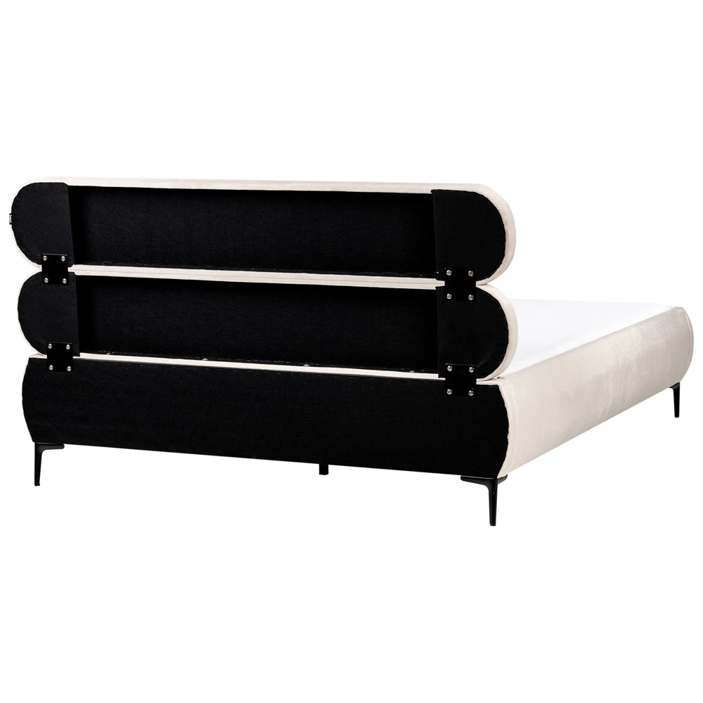 Letto con rete in velluto beige chiaro 160 x 200 cm testata gambe in metallo nero camera da letto classica minimalista
