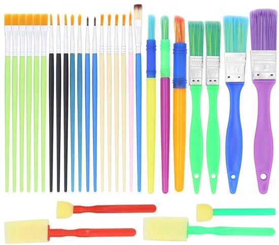 Set di pennelli 30 pezzi - pennelli a spugna - pennelli a setole - pennelli a punta fine - adatto per carta e tessuto - set di pennelli per schilderia
