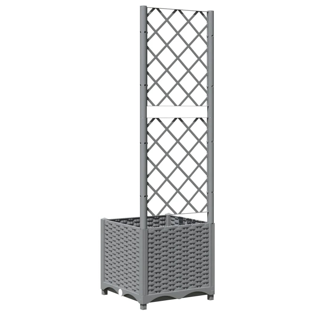 Fioriera rialzata per piante fiori e terrazze con traliccio grigio chiaro 40 x 40 x 136 cm PP grigio 02_0038356