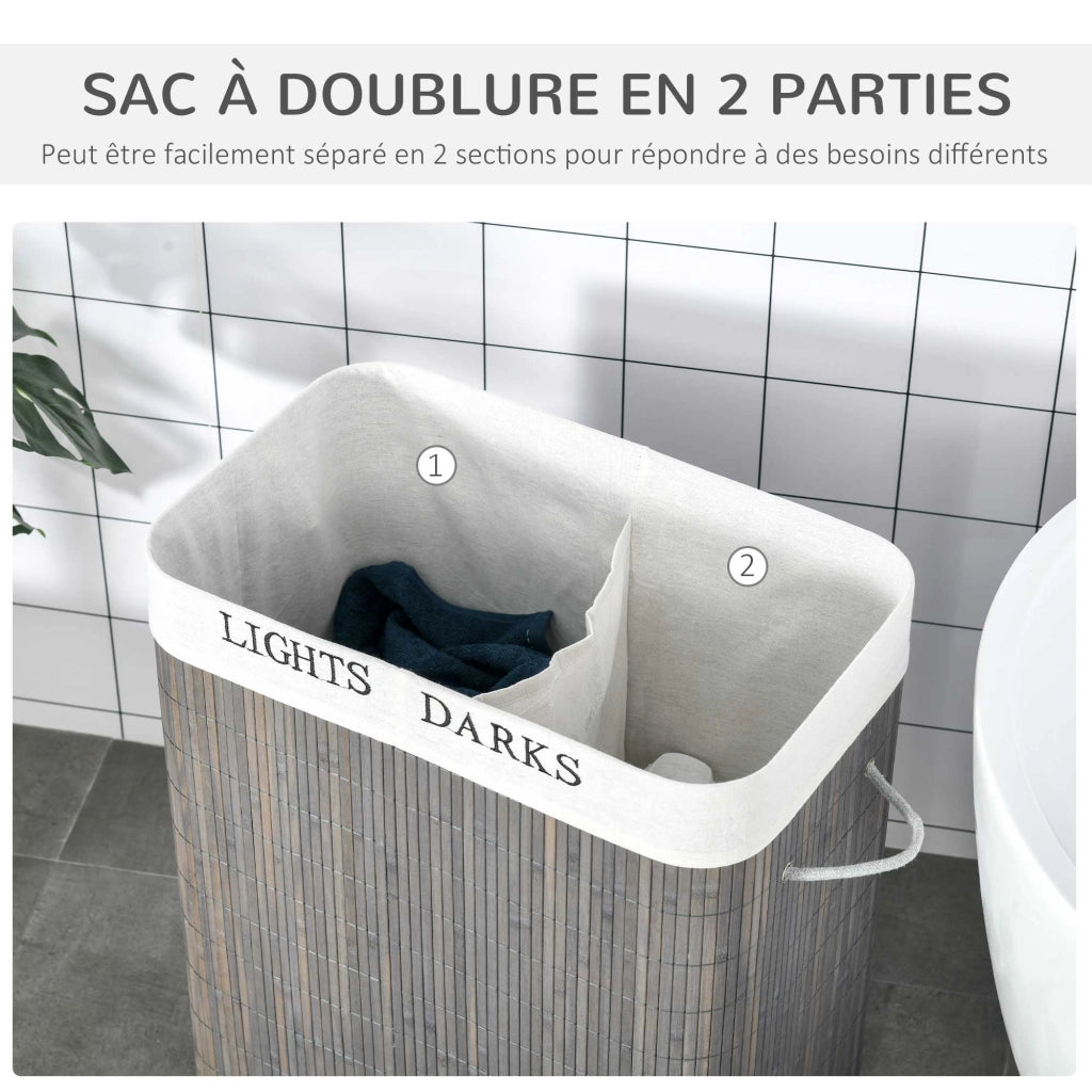 Cestino per il bucato in bamb¨´ con 2 secchi e coperchio ¨C zephmum ¨C grigio 100L