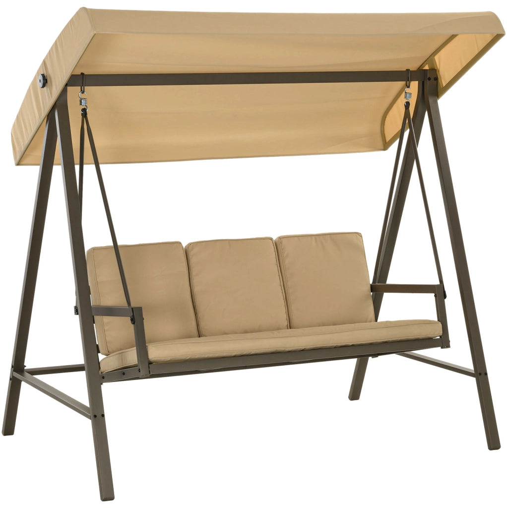 Altalena da giardino a 3 posti con tettuccio parasole inclinabile; beige