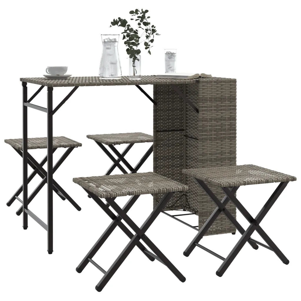 Set da Pranzo da Giardino Pieghevole 5 pz Grigio in Polyrattan 365946