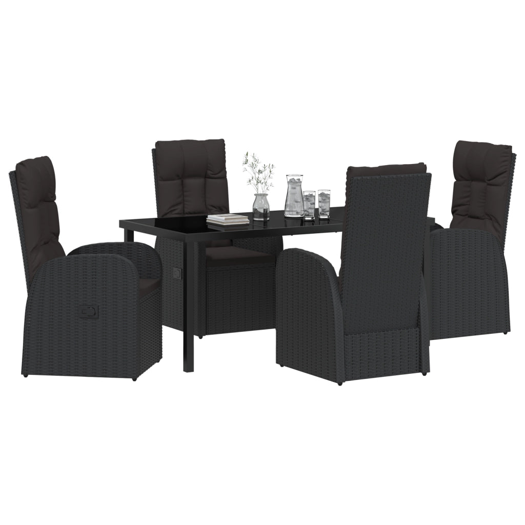 Set da Pranzo per Giardino in 5 Pezzi con Cuscini Neri in Polyrattan