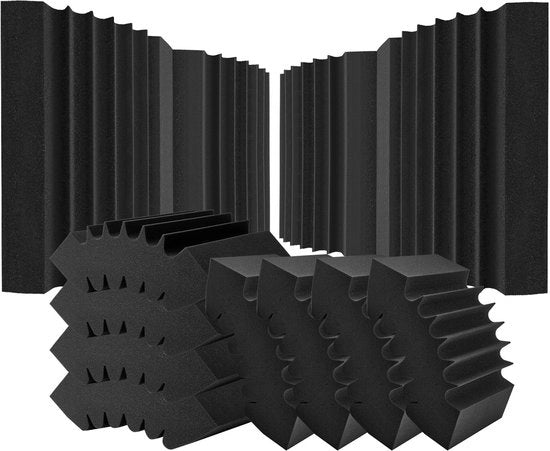 Pannelli di schiuma acustica, 4 pz, 16,5 x 6,3 x 12 pollici, autofissi, ignifughi, per pareti e soffitti di studi, nero